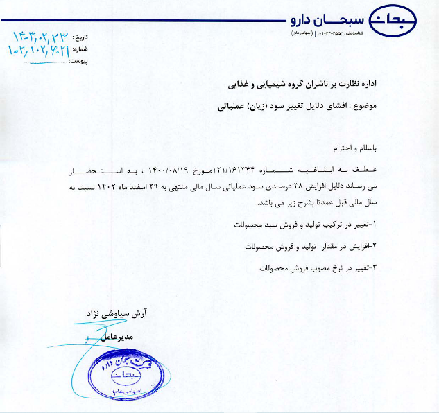 تشریح دلایل رشد سود دسبحان