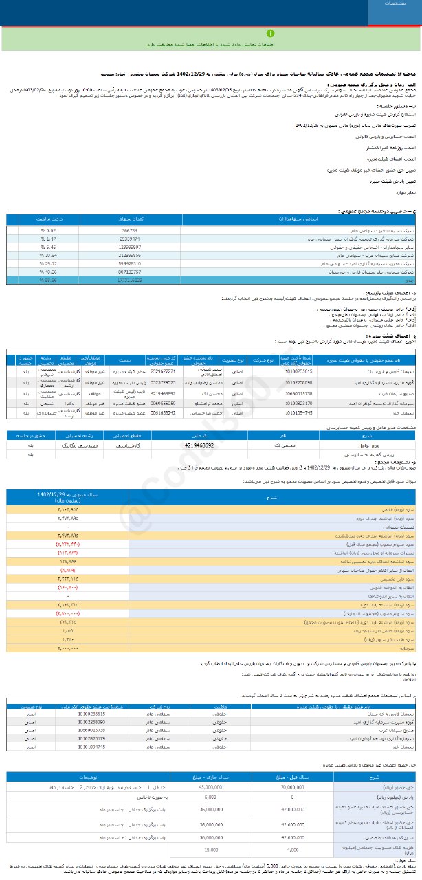 سبجنو ۱۵۵۲ ریال سود به هر سهم داد