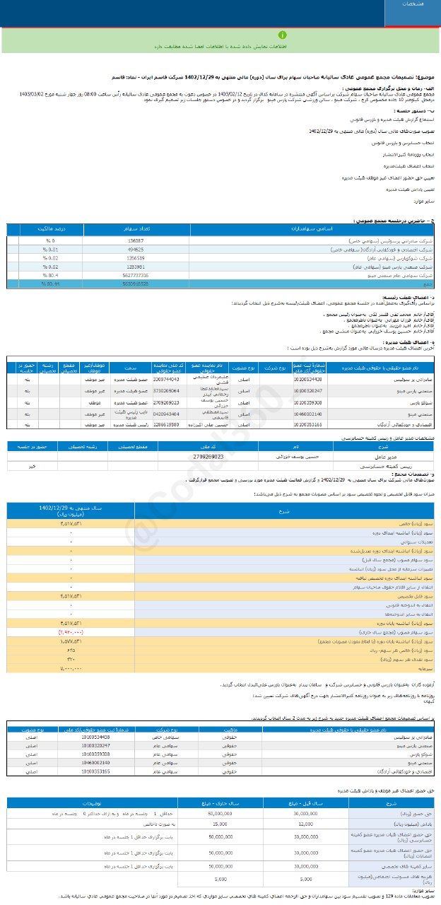 قاسم چقدر سود تصویب کرد؟