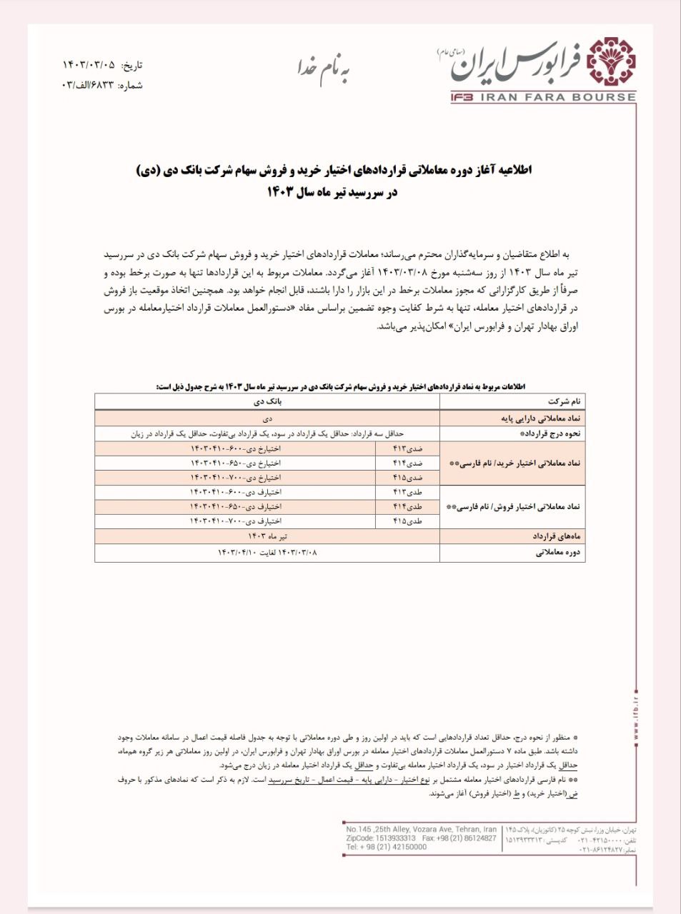 آغاز قراردادهای اختیار معامله دی