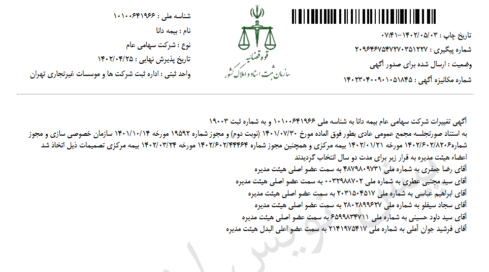 دانا هیات مدیره جدید را انتخاب کرد