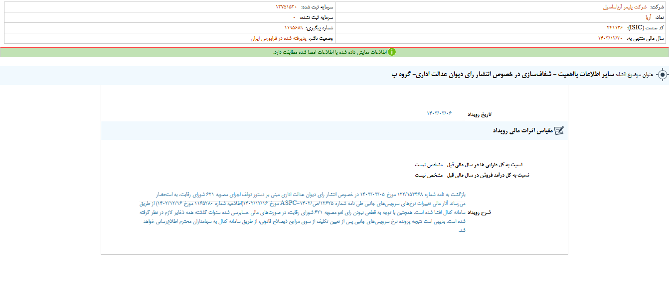 آریا از رای دیوان عدالت اداری گفت