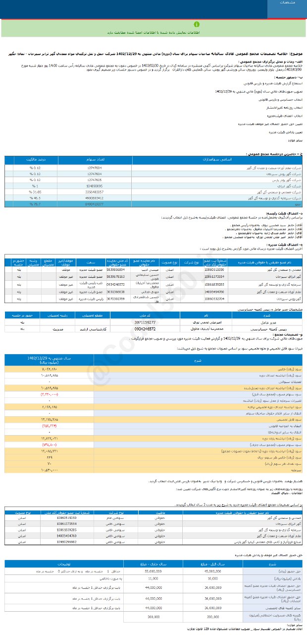 حگهر به هر سهم ۷۰ ریال سود داد