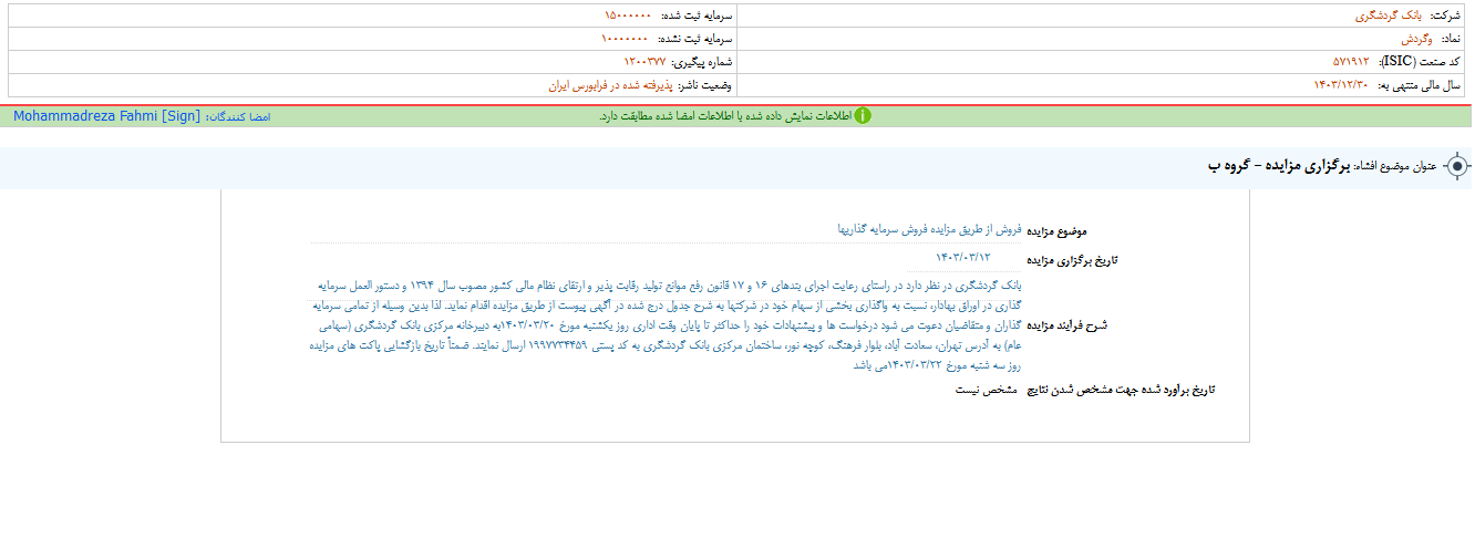 وگردش مزایده برگزار می کند