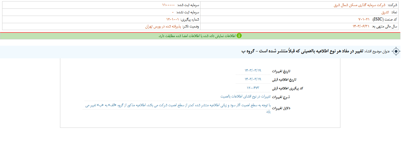 تغییر در مفاد اطلاعیه ثشرق 