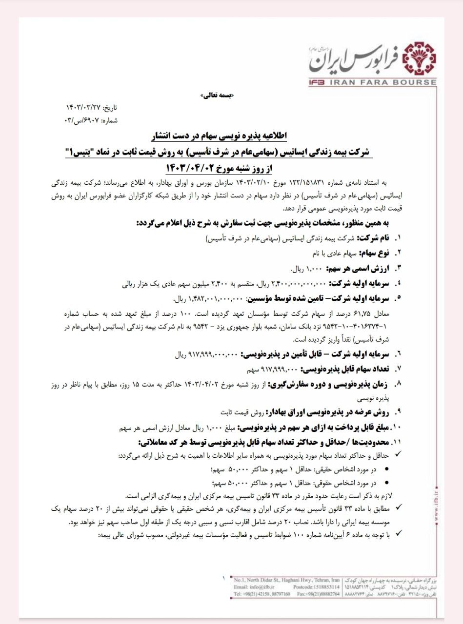 پذیرهنویسی سهام در دست انتشار بتیس