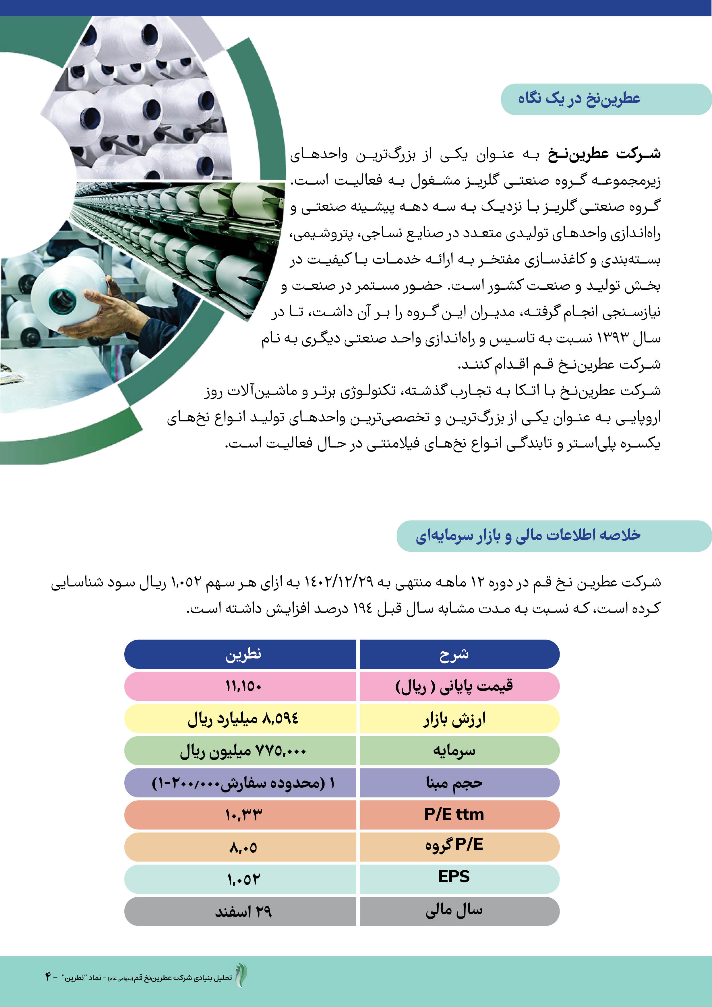 عملکرد و چشمانداز روشن شرکت عطرین نخ قم