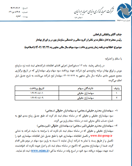 زمانبندی پرداخت سود وسرمایه