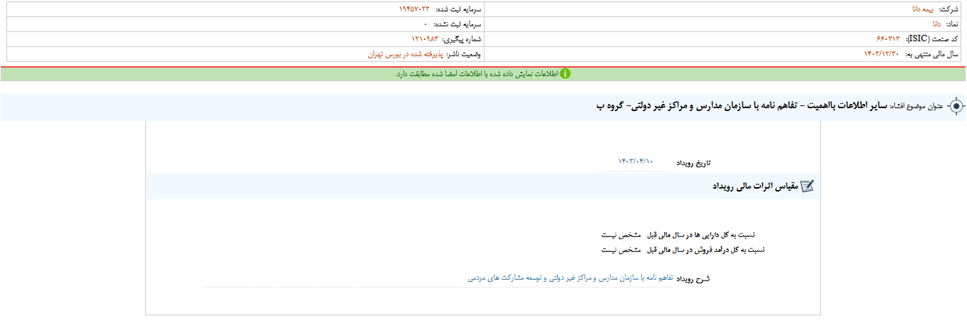 امضای تفاهم نامه دانا با سازمان مدارس و مراکز غیر دولتی