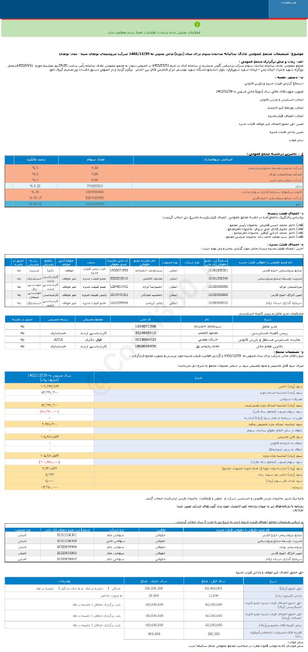 بوعلی چقدر سود به سهامدارانش داد؟