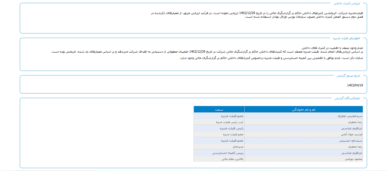 دانا گزارش کنترل داخلی منتشر کرد