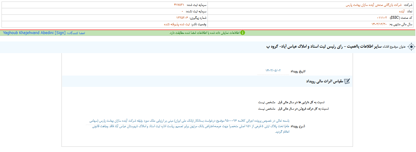 آینده در باره املاک شفاف سازی کرد