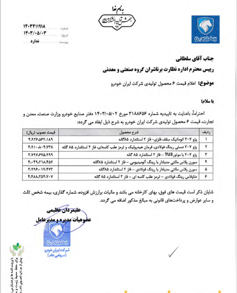 «خودرو» قیمت ۶ محصول جدید را اعلام کرد