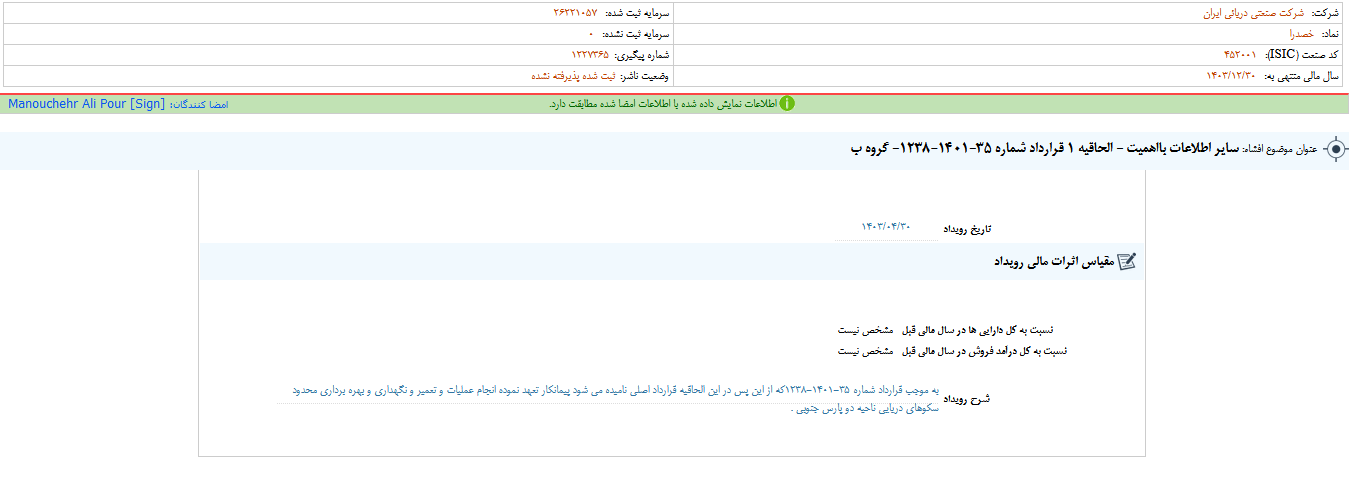 خصدرا از الحاقیه قرارداد خبر داد