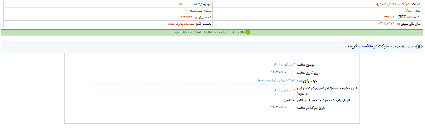 خفولا در مناقصه شرکت می کند