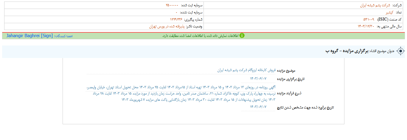 کپشیر مزایده برگزار می کند