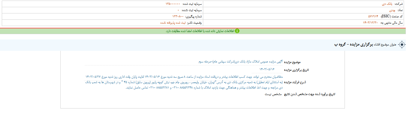 دی مزایده برگزار می کند