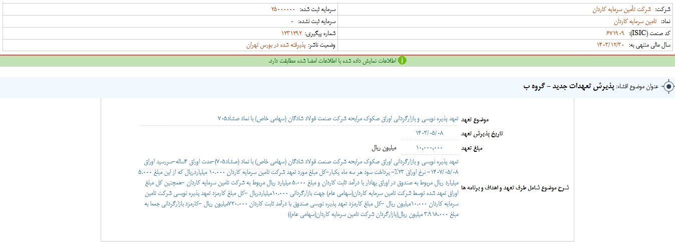 تکاردان از پذیرش تعهدات جدید خبر داد
