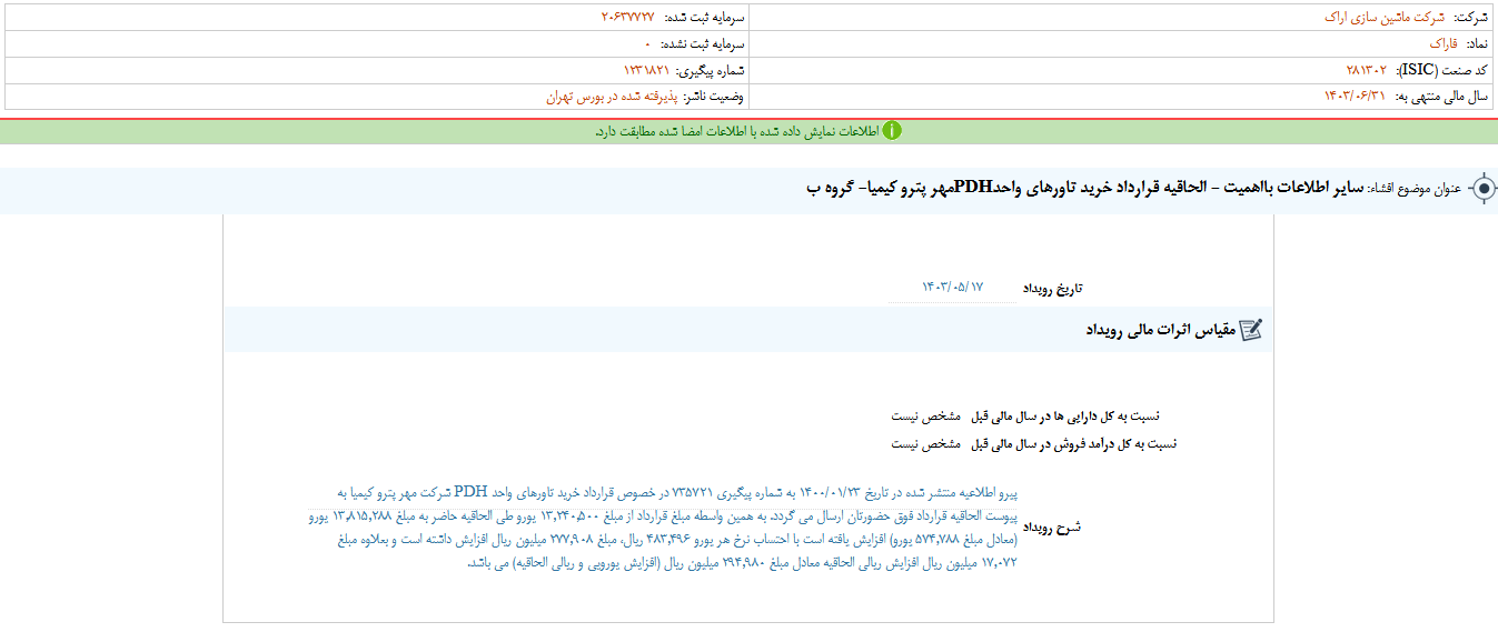 فاراک الحاقیه قرارداد خرید خبر داد