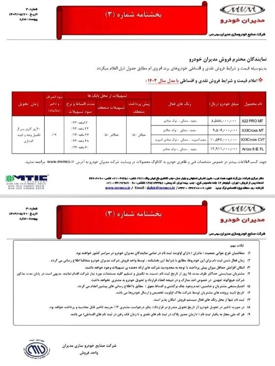 فروش جدید ۱۱ محصول مدیران خودرو  + سند شرایط