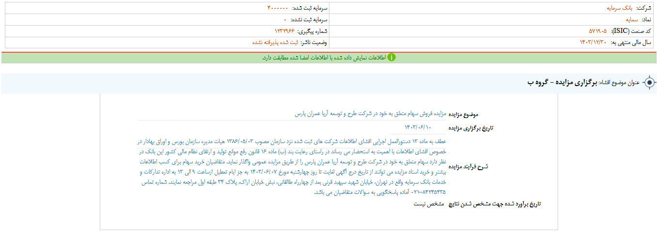 سمایه فروش سهام را به مزایده گذاشت