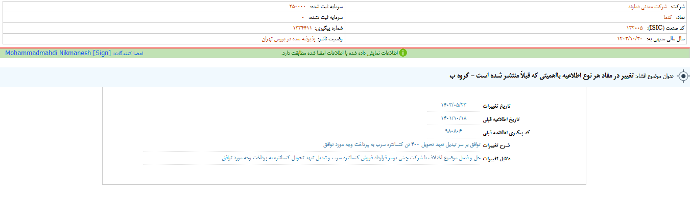 تغییر در مفاد اطلاعیه کدما