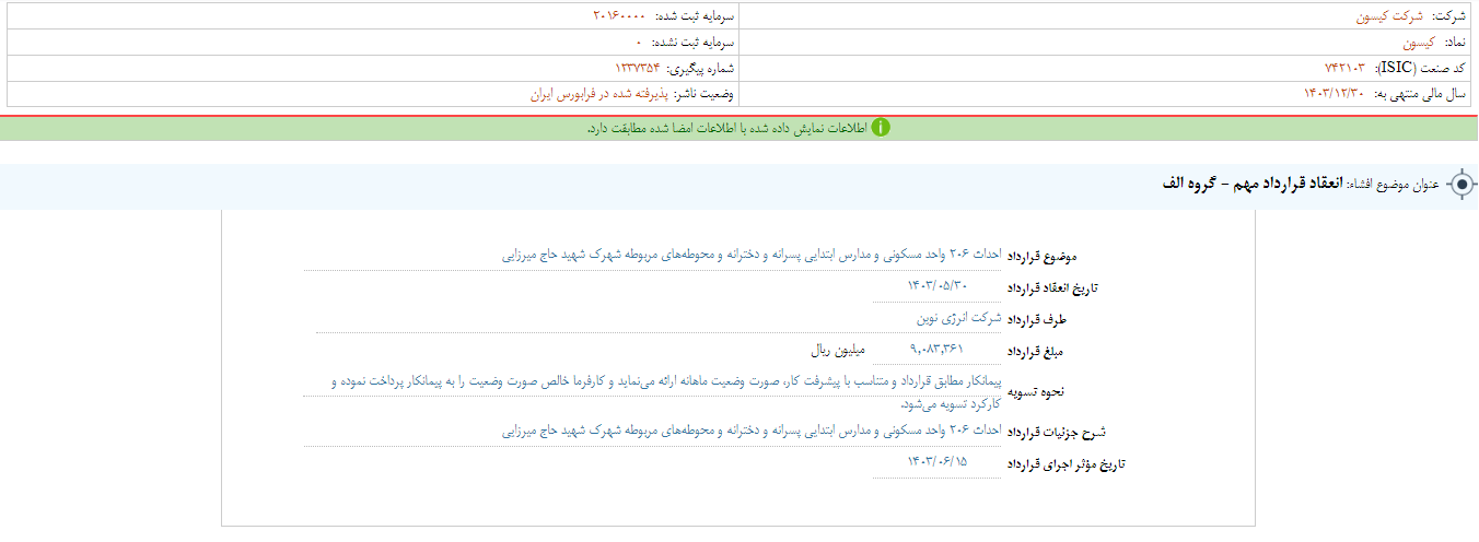 کیسون یک قرارداد مهم منعقد کرد