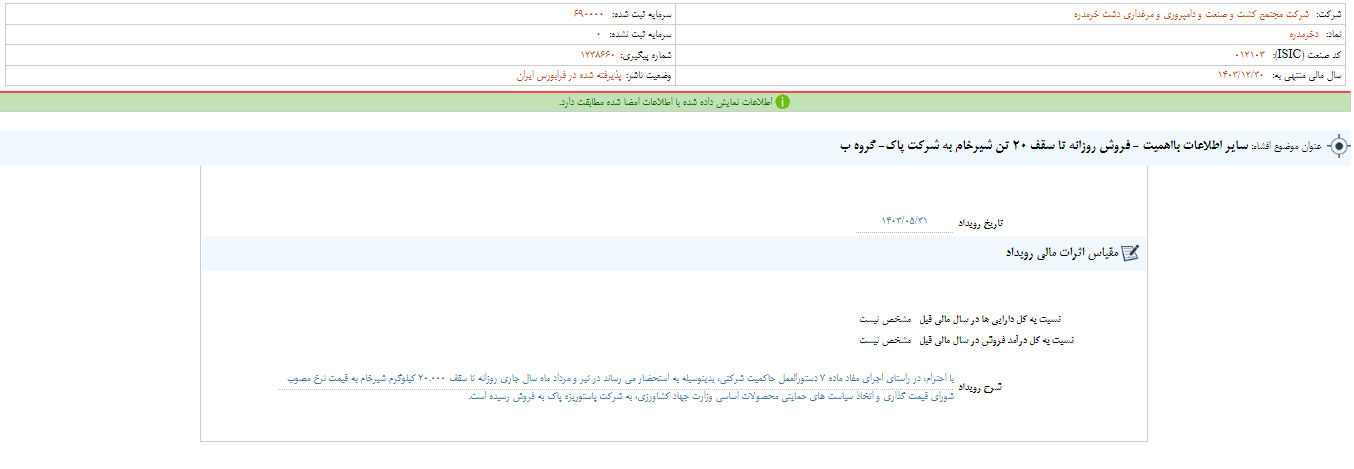 زدشت درباره فروش شیرخام شفاف سازی کرد