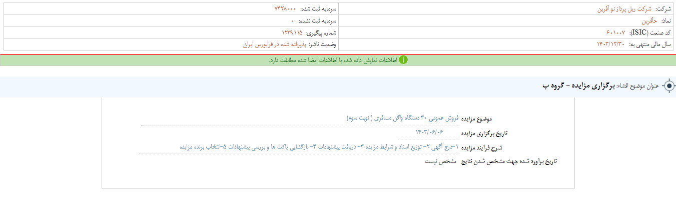 حآفرین مزایده برگزار می کند