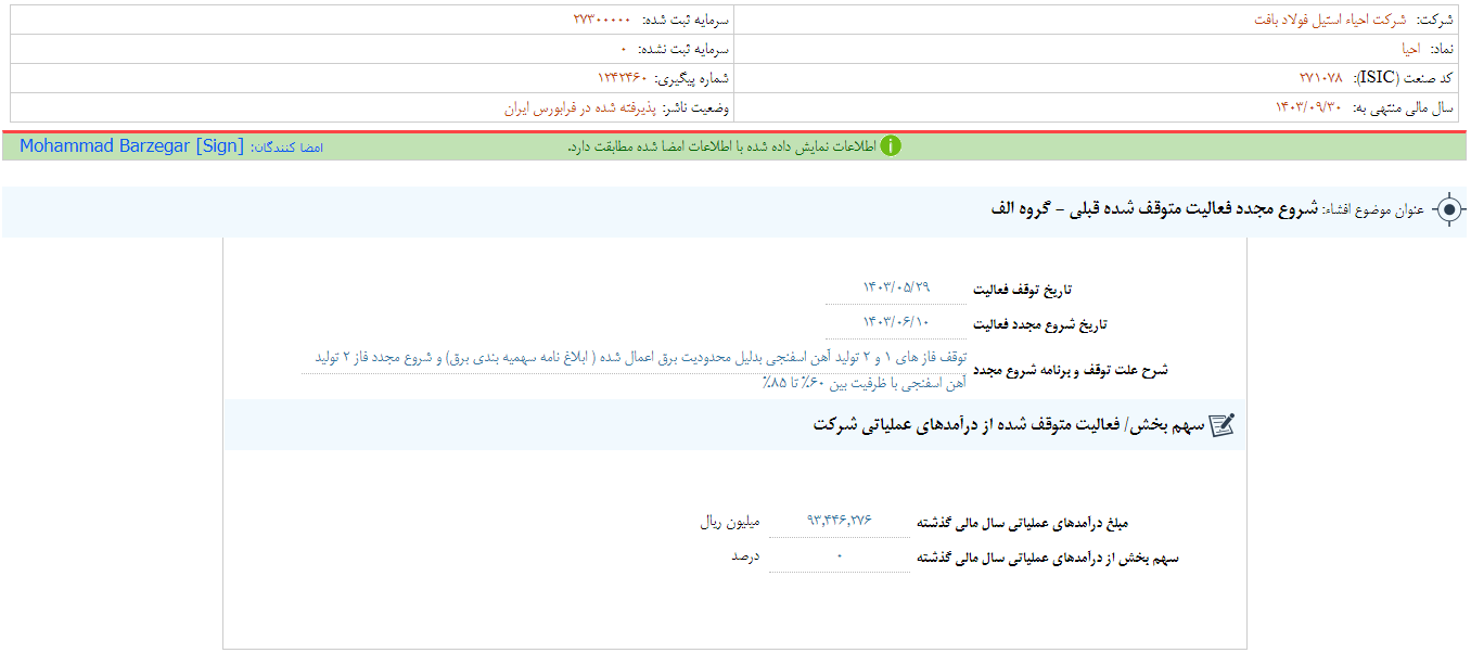 شروع مجدد فعالیت احیا