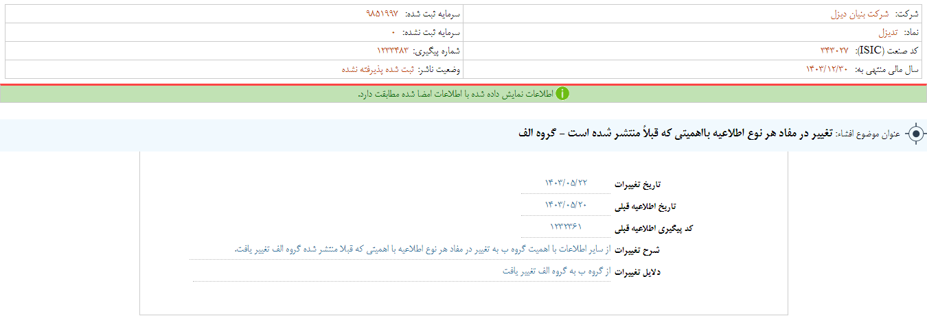 تغییر در اطلاعیه خبنیان