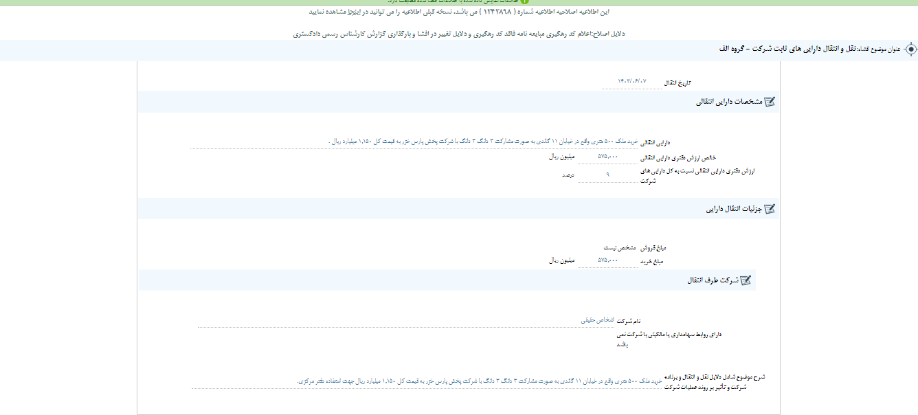 شسینا از نقل و انتقال دارایی ها خبر داد