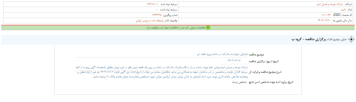 ثامید مزایده برگزار می کند