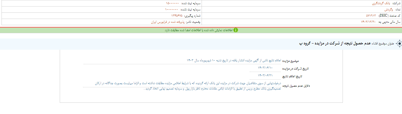 عدم حصول نتیجه از مزایده وگردش