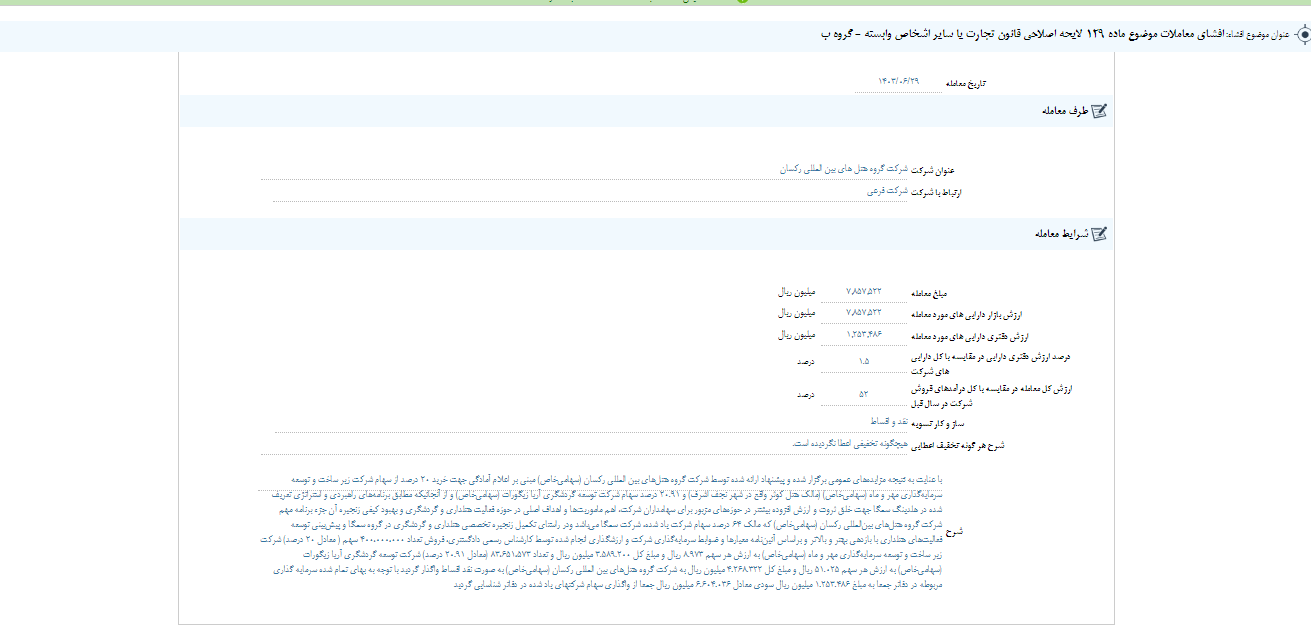 گروه هتل های بین المللی رکسان سهام سمگا را خرید