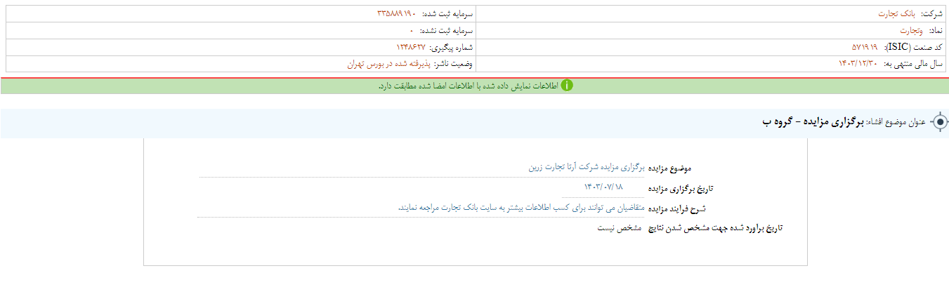 وتجارت مزایده برگزار می کند