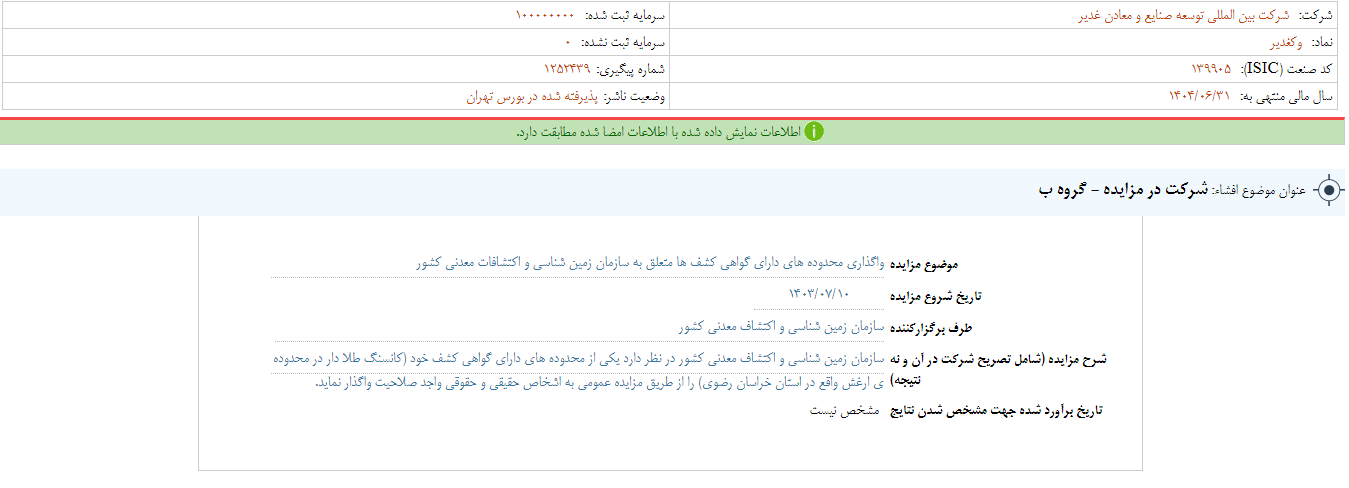 وکغدیر مزایده برگزار می کند