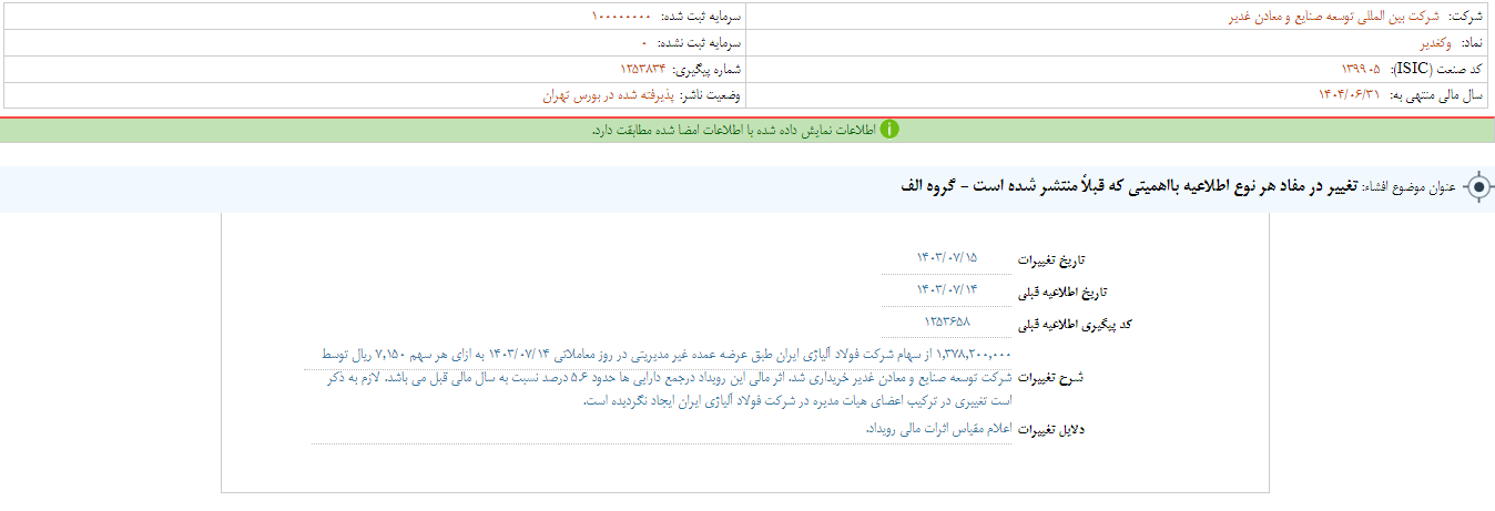 تغییر در مفاد اطلاعیه وکغدیر