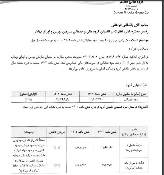 داتام دلایل تغییر سود عملیاتی را تشریح کرد