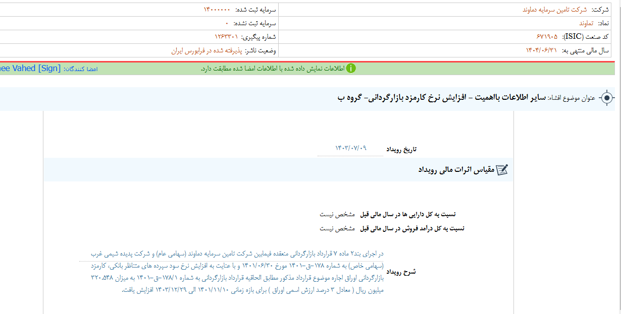 نرخ کارمزد بازارگردانی تماوند و یک شرکت افزایش یافت