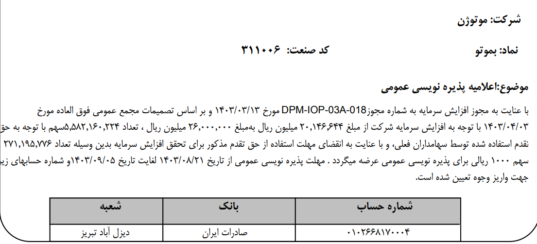 مهلت پذیره نویسی بموتو مشخص شد