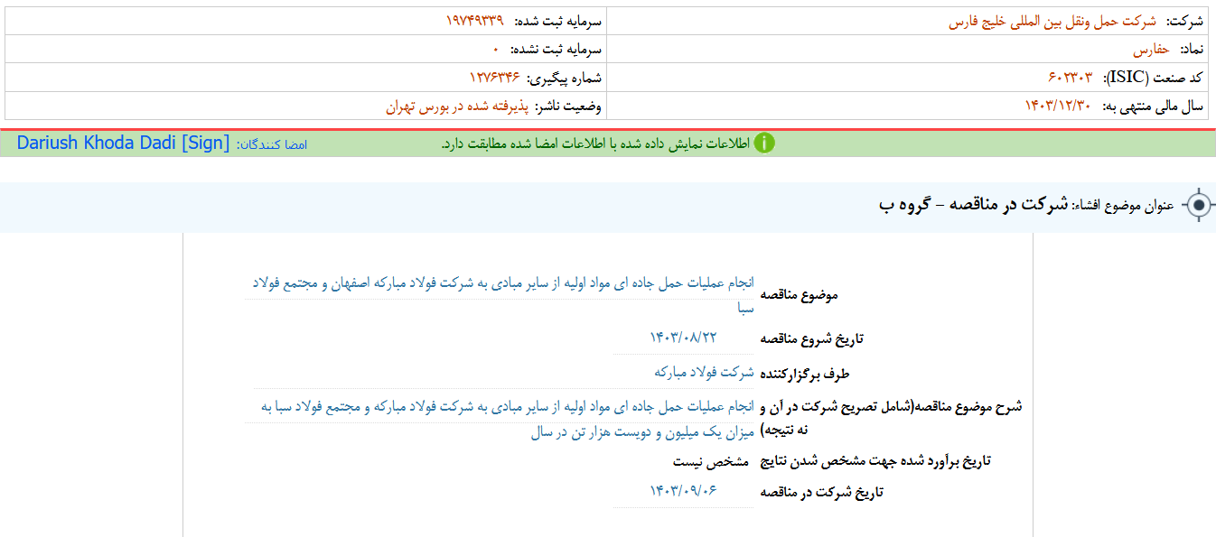 حفارس در مناقصه شرکت می کند