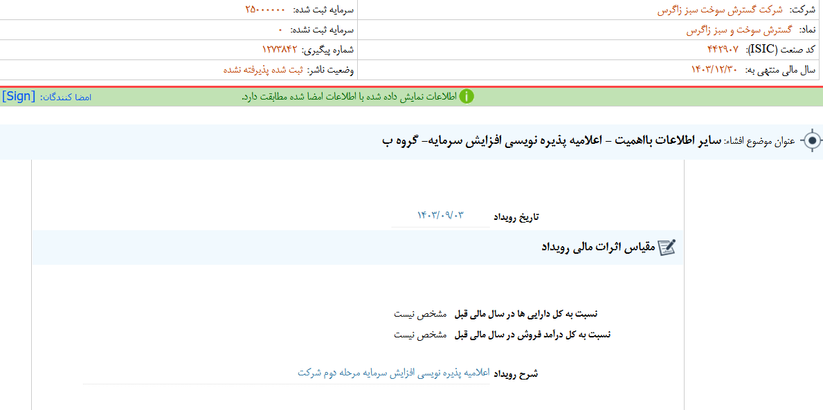 شگستر از اعلامیه پذیره نویسی افزایش سرمایه خبر داد