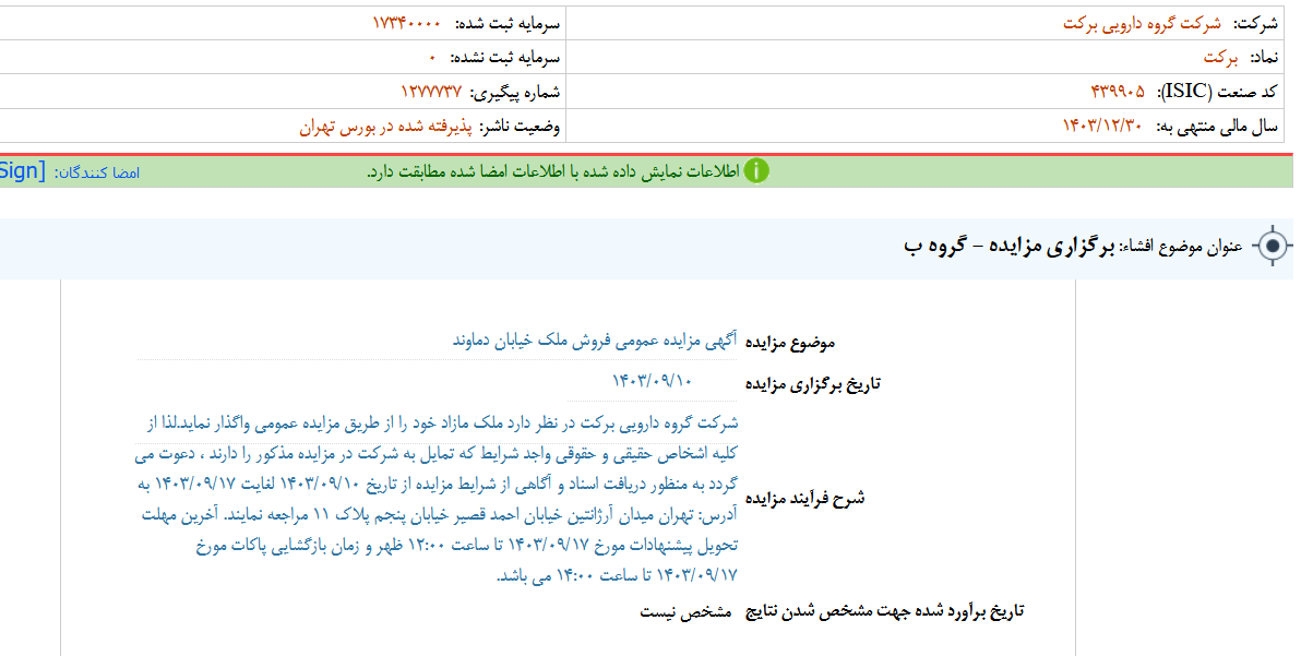 برکت مزایده برگزار می کند