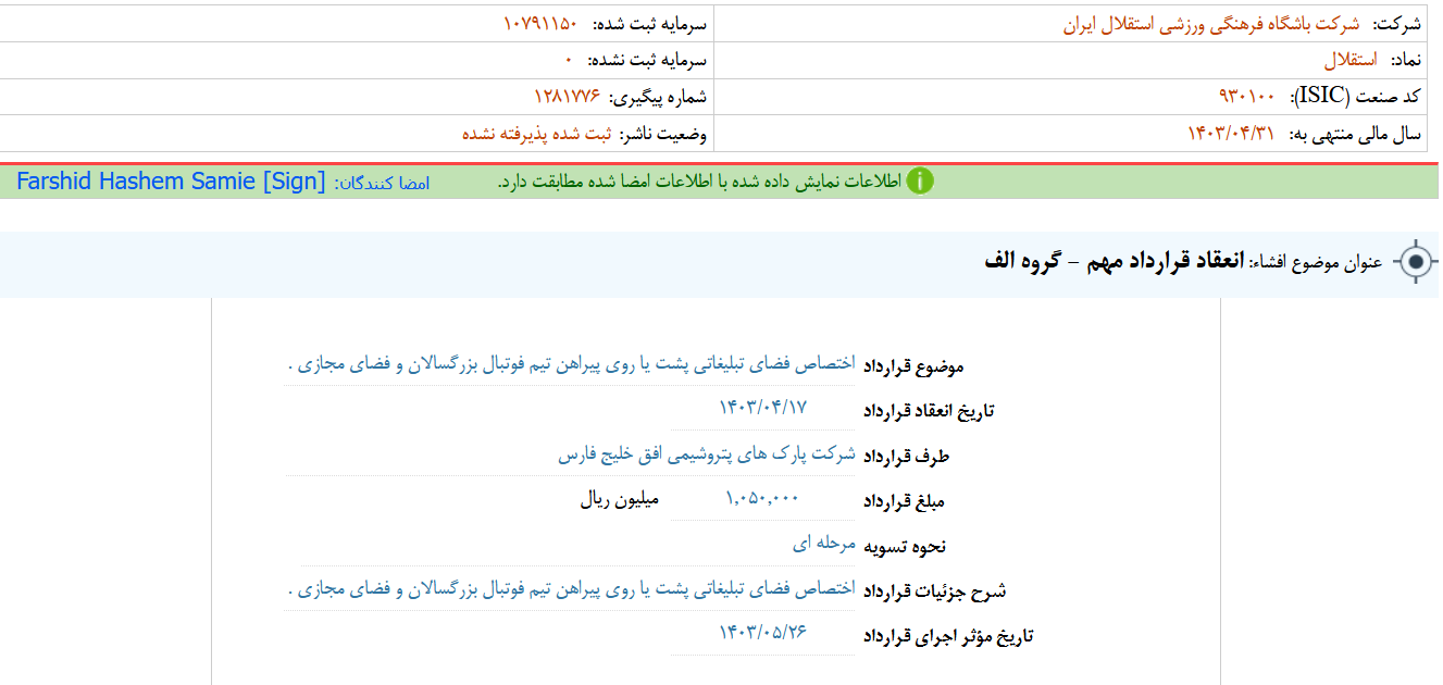 استقلال از انعقاد یک قرارداد خبرداد