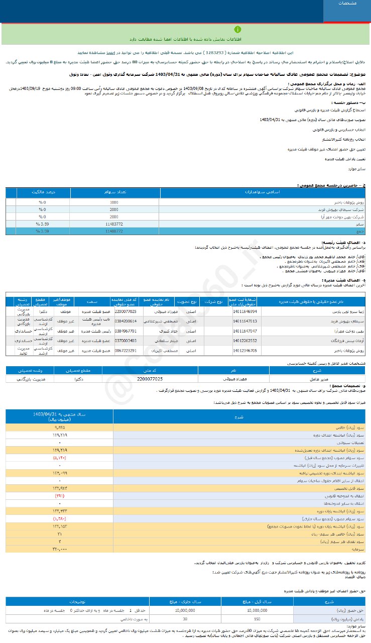 وثوق ۴ ریال سود نقدی تصویب کرد