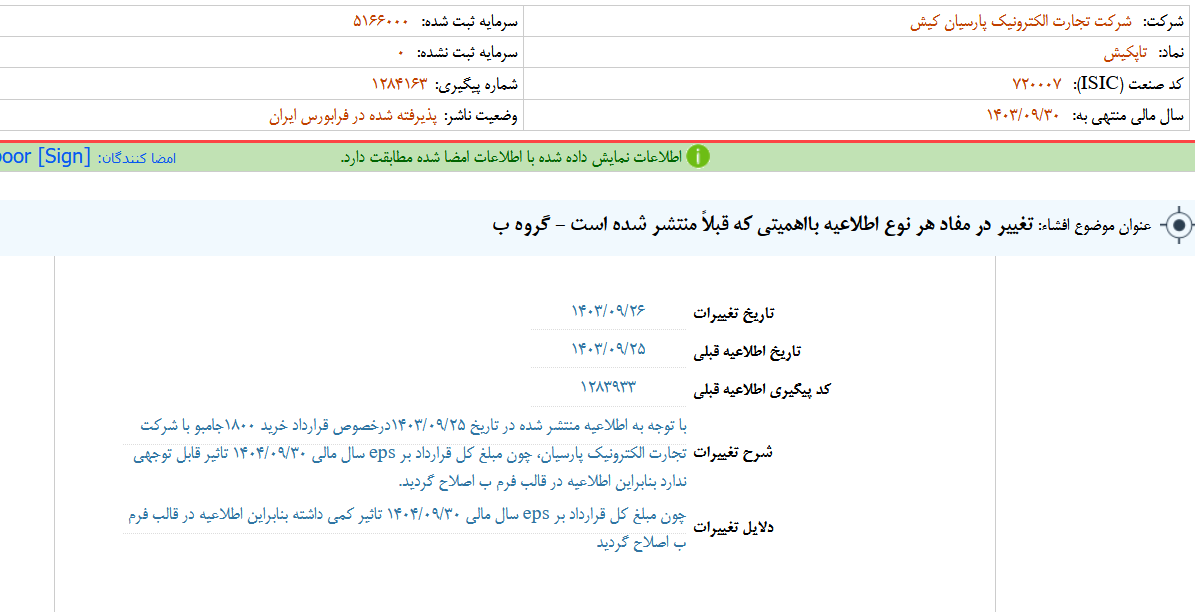 تغییر در مفاد اطلاعیه تاپکیش