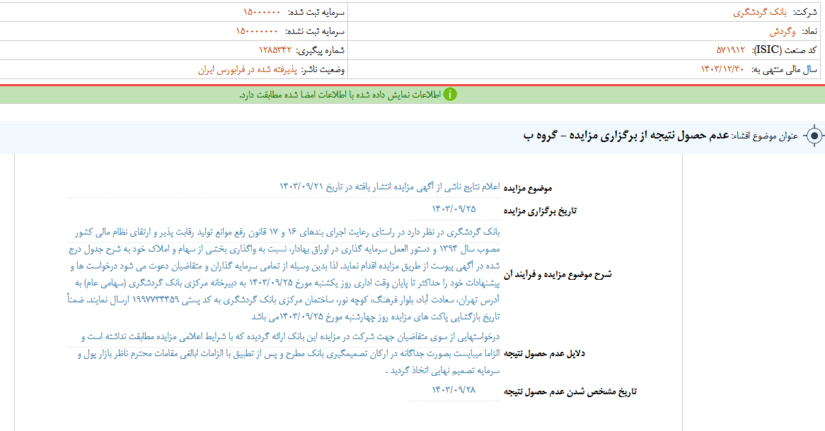 دلایل عدم حصول نتیجه مزایده وگردش