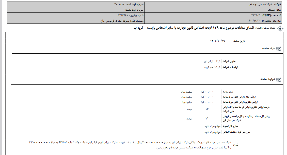 شفاف سازی شصدف درباره معاملات با ایران تایر