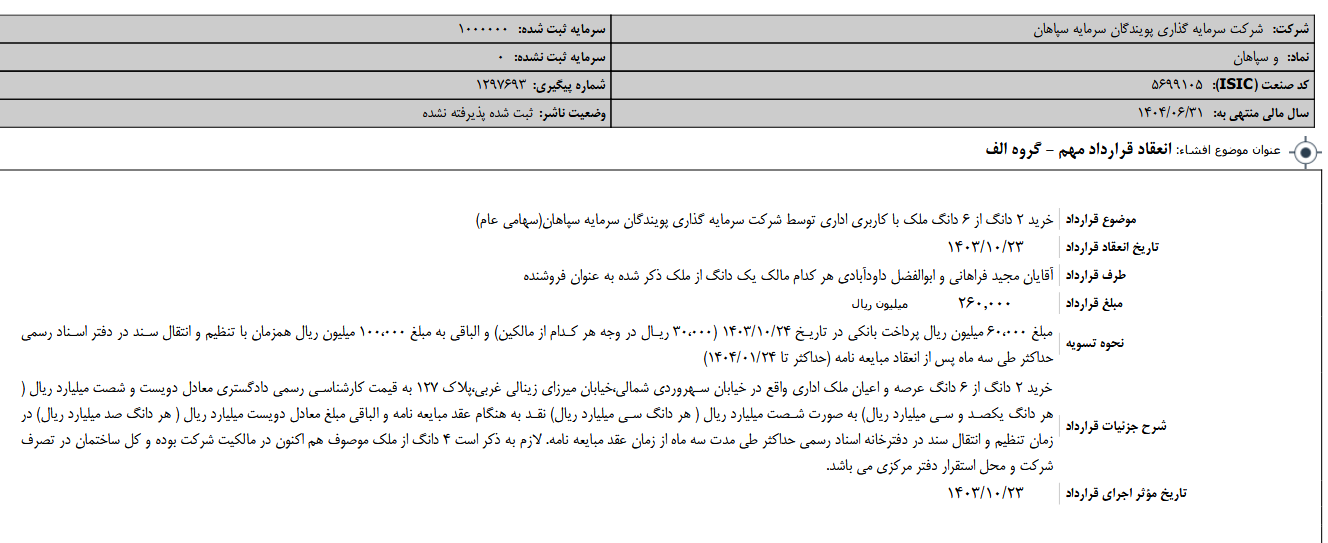 وسپاهان از انعقاد یک قرارداد خبرداد